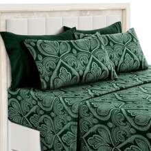 Lux Decor 6-Piece Paisley Bed Sheets High GSM Brushed Microfiber Sheets - Elevate Your Sleep Experience With 16-Inch-Deep Pocket Bedding Sheets & Pillowcases- Back To School- Graduation Gift- All Sizes Available- Winter Vibes, Christmas Decor, - 布希格林 - 查看 3
