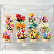 Mini Floral Potted Plant Building Block Set, DIY Eternal Bouquet Miniature Building Block Kit, Artificial Flower Desktop Decor Ornament, Creative Assembly Educational Toy, Suitable As Gift For Women And Girls - Multicolor - View 8