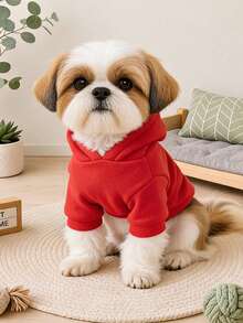 PETCIRCLE 1件裝寵物小狗幼犬可愛防風保暖連帽衛衣，簡約素色字母印花系列，黃色 SECURITY + 深紅色素色衛衣 - 紅色 - 查看 3