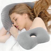 1 buah Bantal Telinga Busa Memori Berongga Motif Kupu-kupu Kotak-kotak Abu-abu Muda, Bantal Penopang Leher untuk Meredakan Tekanan Telinga Saat Tidur Miring, Untuk Penggunaan Tidur di Rumah - MultiWarna - View 1
