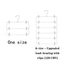 3/6 Tier Multi-Layer Metal Clothes Rack With Clips - Bedroom Foldable Storage Organizer, Space-Saving Design; Home Essential, Closet Storage Metal Hooks - Silver - View 10