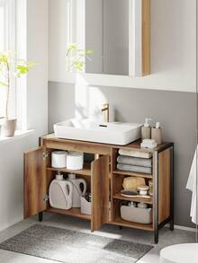 SoBuy | Under Sink Cabinet | Bathroom Vanity With U-Shaped Cutout | Storage Credenza Particleboard | 90*30*60 Cm | Load Capacity 30 Kg - Brown - View 4