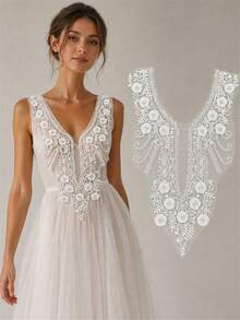 1pc Women's White Transparent Organza Floral Applique With Embroidered Edge, 3D Flower Sew-On Patch For Dress DIY Decoration - White - View 2