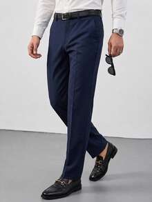 DAZY Men's Formal Black Solid Color Long Dress Pants, Gentleman's Trousers, Business Formal Style, Fall - Navy Blue - View 1