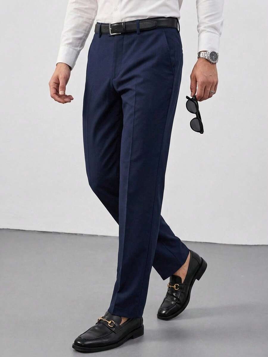 DAZY Men's Formal Black Solid Color Long Dress Pants, Gentleman's Trousers, Business Formal Style, Fall - Navy Blue - View 1