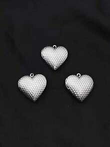 3/5pcs Fashion Stainless Steel Heart-Shaped Photo Locket Pendant, Flip-Open Photo Box Charm, DIY Unique Ideal Gift For Friends Birthday, Family, Mom/Grandma/Wife Anniversary Gift, Autumn Fashion, Casual, Vintage, Personalized, Daily Wear, Party, Mother's Day, Valentine's Day, Graduation, Wedding - Silver - View 4