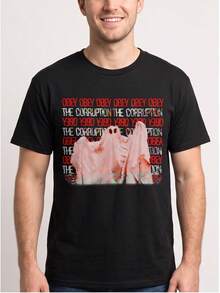 Men's T-Shirt  Rabbit Print, Y2K Streetwear Summer Tee, Unisex Off Campus Vacation Short Sleeve Shirt - 黑色 - 查看 1