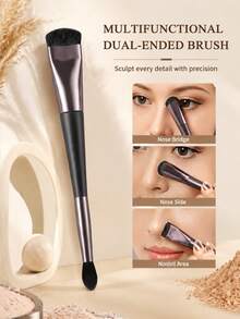 2pcs/1pc Dual-Ended Contour Brush, Multi-Function Makeup Brush, Suitable For Nose, Eye Corners, Tear Trough, Nose Bridge, Lip Base Shading And Highlighting, Soft Synthetic Bristles, Facial Sculpting Makeup Tool - Multicolor - View 1