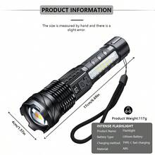 2pcs Rechargeable High Power Zoomable LED Flashlight With Power Display, Portable Flashlight For Outdoor Camping Night Fishing Home Emergency - Flashlight - View 1