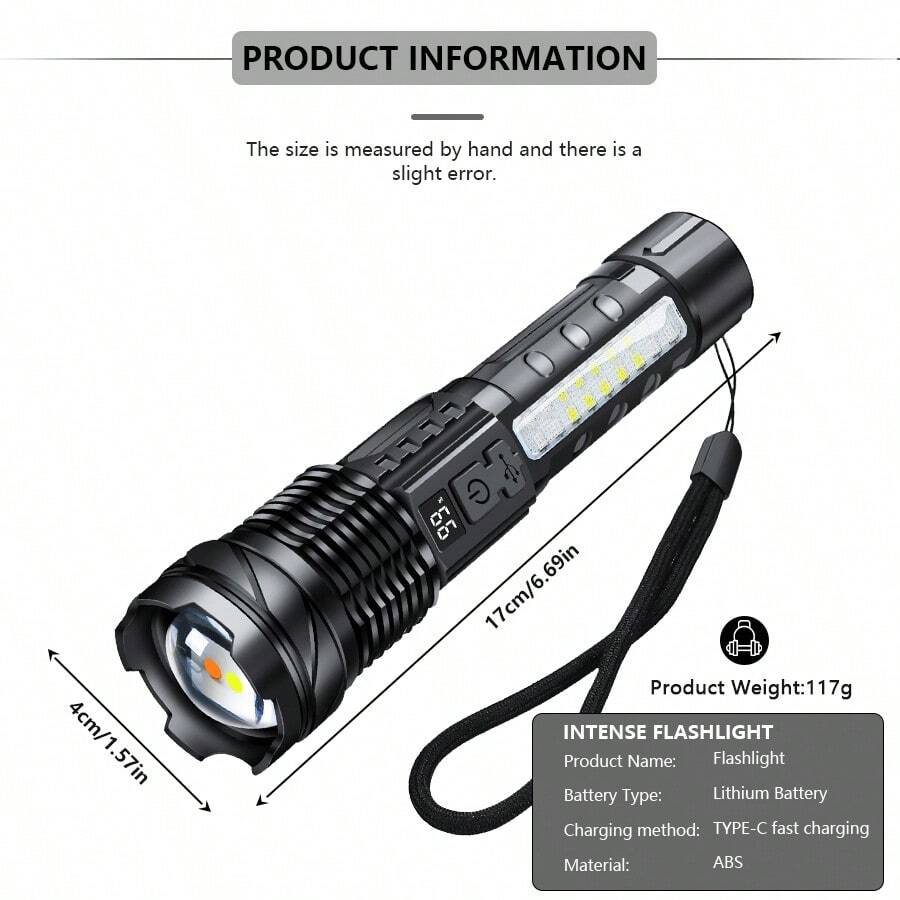 2pcs Rechargeable High Power Zoomable LED Flashlight With Power Display, Portable Flashlight For Outdoor Camping Night Fishing Home Emergency - Flashlight - View 1