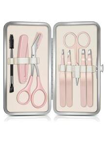 8-In-1 Eyebrow Grooming Set, Precision Facial Hair Tweezers Kit With Eyebrow Scissors, Facial Razor, Eyebrow Brush And Portable Storage Bag, Women's Daily Hair Removal Beauty Tools - Multicolor - View 2