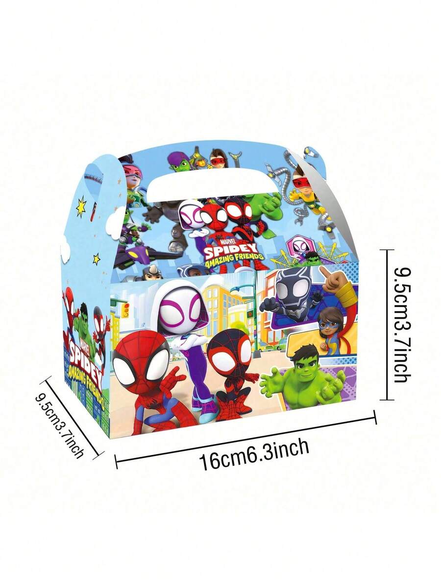 12pcs/Set And His Magical Friends Party Candy Gift Box, Cartoon Superhero Paper Gift Box With Handle, Candy Cookie Souvenir Storage Box, Suitable For Theme Birthday Party Souvenirs (Random Style) - Multicolor - View 1