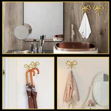 1/4 Gold Bow Wall Hook | Metal Material Wall-Mounted Baked Lacquer Craft Easy Installation, Used For Hanging Keys, Entryway, Bathroom Or Living Room Decoration, Practical Hook, Other Hooks, Wall Hooks, Functional Hooks - Multiple Styles - View 3