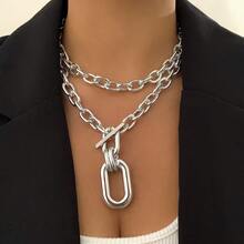 1 Stück minimalistische modische silberne Metallkette aus Zinklegierung mit Anhänger, geeignet für den täglichen Gebrauch von Frauen, kann als Schmuckaccessoire oder Geschenk verwendet werden. - Silber CCB - Übersicht 1