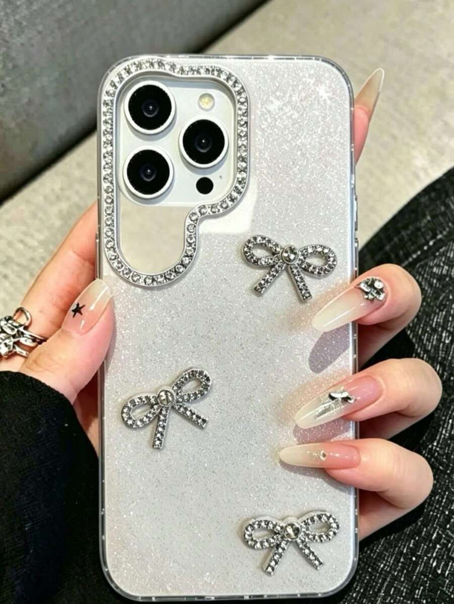 白色亮片蝴蝶結手機殼 - 白色 - 查看 1