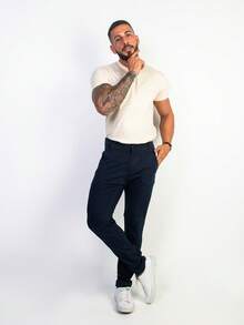 Urban Zone Jeans Men's Slim Fit Casual Twill Pants With Elastane - 海洋 - 查看 3