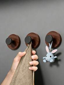 1/4/8Pcs Dual Color Round Wood Wall Hanging Hooks, No Drill Strong Adhesive Decorative Knob Hooks, Nordic Style Home Organizer Hooks For Bathroom Closet Entryway Use - Multicolor - View 5