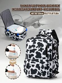 時尚斑馬紋旅行後背包 Wiz Ryanair 機艙行李包 40x20x30cm，含 14 吋筆電隔層、真空壓縮袋與手動幫浦組、鞋子收納，適合商務出差與日常上學使用 - 彩色 - 查看 14
