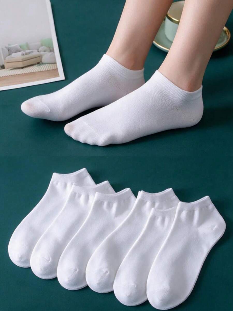 6 Pairs Stylish And Simple White Low Cut Socks - White - View 1