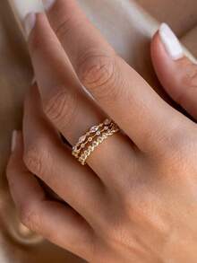 3 Pcs Gold Stackable Rings For Women Non Tarnish – 3 PiecesRing Set With Cubic Zirconia – Dainty Waterproof Stacking Rings For Everyday Wear - Multicolor - View 5