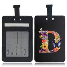 PU Leather Suitcase Tag With Hidden Card Slot Detachable Quick Release Strap Anti Scratch Wearproof Portable For Business Travel Overseas Trip Student Bag And All Luggage Sizes Initial Name Butterfly Letter 26 Letters Pattern - Black 1pc - View 27