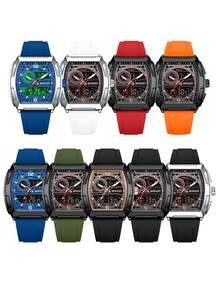 SANDA. SANDA Men's Barrel-Shaped Large Dial Waterproof Electronic Watch, Multi-Function Countdown Digital Wristwatch For Teenagers - one-size - View 8