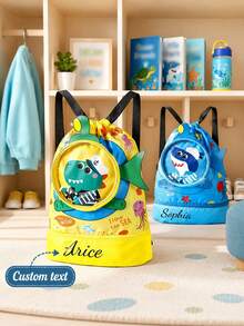 Personalized Name Beach Bag, Customized Swimming Backpack, Shark Dinosaur Pool Travel Bag, Waterproof Pouch Gift - Multicolor - View 3