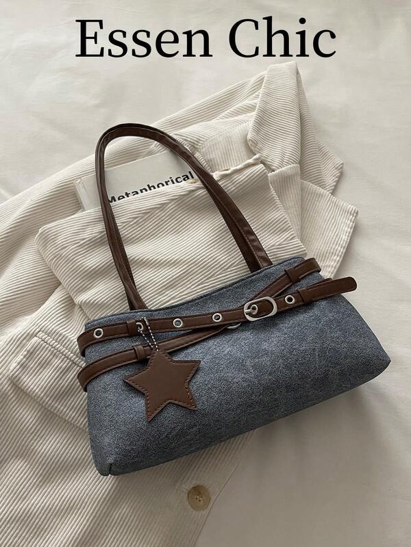 1pc Blue Colorblock PU Women's Shoulder Bag