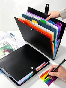 7-Pocket Multi-Function Folder, Comes With Colorful Label Stickers A4 Folder, Folder With Labels, Letter Size Expanding Folder, School Office Home Folder Storage Set, Document Storage Set, Document Organizer Bag, Document Bag, Suitable For Home, School And Office Supplies A4 Letter Size Document Storage, Back To School Essential, College Essential - Multicolor - View 3