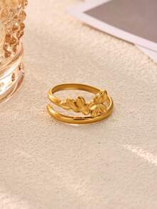 1PC Minimalist Plumeria Flower Wrap Rings For Women 18K Gold Plated Stainless Steel Adjustable Ring Dainty Stackable Finger Jewelry Gift - Multicolor - View 5