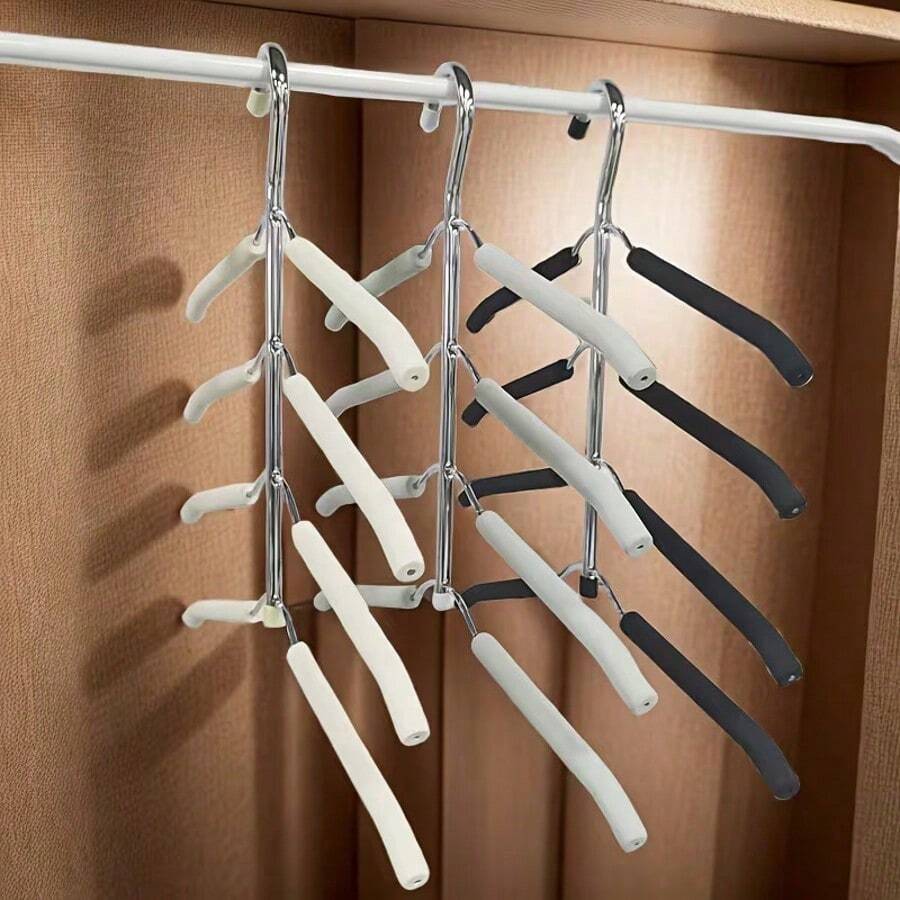 Multi-Functional Hangers, Seamless Sponge Hangers, 360 Degree Rotating Drying Rack, Multi-Layer Space-Saving Clothes Support Rack, T-Shirt Drying Rack, Hangers For Clothes, Storage, Wardrobe Storage Rack, Bedroom Dormitory Accessories, Storage Organization Decor, Holiday Decor, Room Decor, Home Decor, Bedroom Decor, Dresses, Pants, Shoes, Jeans, Boots, Skirts, Spring Outfits, Minimalist Style, Summer Tops - Black - View 1