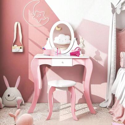 Makeup Dressing Table 2 In 1 Mirror & Whiteboard Pretend Kids Vanity Set
