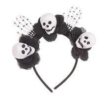 4Pcs Forever & Moment Halloween Black Skull Floral Hair Accessories Earrings Face Stickers Skull Gloves For Women Skeleton Bride Look Cosplay Party - Multicolor - View 7