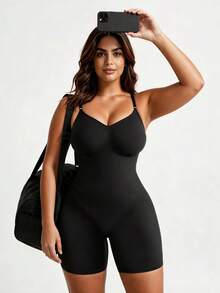 Runway Rest 2pcs/Set Women Seamless Shapewear Jumpsuit, Black, For Yoga, Daily Wear - Multicolor - View 3