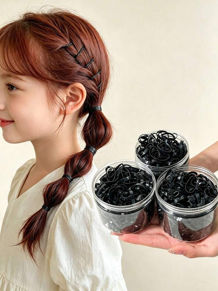 500pcs Solid Color Disposable Children's Hair Ties, No Damage To Hair, Baby Hair Scrunchies, Girls' Simple Basic Small Hair Bands - Multicolor - View 1