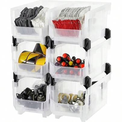 Plastic Stackable Storage Bins, 14.8 X 8.5 X 7.1 Inch (6 Pack), Plastic Containers For Organizing And Storage Bins For Closet, G