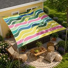 Green Yellow Pink Diagonal Wave Striped Sun Shade Sail, Outdoor UV Protection Sunshade Cloth, Large Size Patio Garden Yard Sun Canopy, Easy Installation With Fixing Ropes - Yellow - View 8