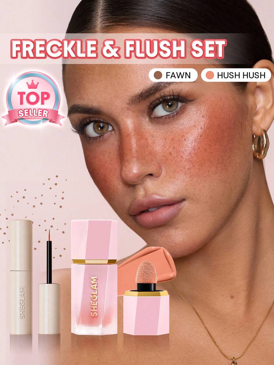 SHEGLAM [2Pcs] Summer Blush & Freckle Tint Bundle Set Brand Beauty Cosmetic Makeup For Women And Girls - Fawn+Hush Hush - View 1