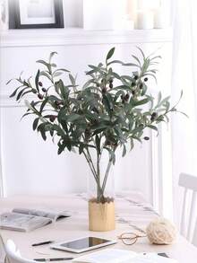 5pcs Artificial Olive Branch Set, Green Plant Stem, Olive Leaves, Faux Fruit, Silk Plant, Artificial Olive Branch With Green Leaves, Vase Filler, Home Decor, Indoor Artificial Greenery, Suitable For Wedding Bouquet, Arch, Wreath - Green - View 7