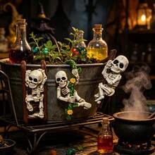 3pcs Climbing Skeleton Planter Hanging Decor, Garden Patio Potted Plant Edge Hanging Ornament, Halloween Gothic Style Yard Decor Prop, Outdoor Garden Decoration Statue, Balcony Greenery Planter Hanging Accessory - Multicolor - View 8
