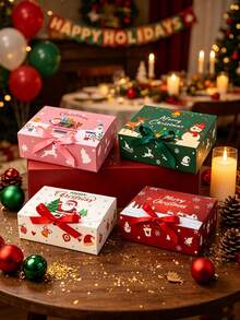 4pcs/1pc Christmas Gift Box, Multiple Styles Available, Self-Assembly Required, Suitable For Christmas Party, Christmas Tree Decoration, Theme Party, Thanksgiving, New Year, Party Favors, Holiday Gathering And Holiday Scene Decoration - One Size Fits All - View 2