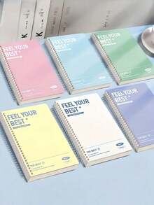 4pcs/Set A5 Size Spiral Coil Notebook (60/120 Pages Optional) 7mm College Ruled Inner Pages Thick Cardboard Cover 6 Colors Student Learning Notes/Diary Writing/Office Supplies Coil Notebook Large Capacity Minimalist Fashion Colorful Notebook Suitable For Students, Working Women, Home Office Summer/Autumn Stationery Gift, Random Color - A - View 3