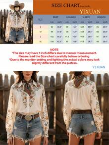 YI XUAN 女款復古波希米亞印花長袖夏季襯衫 - 仿刺繡面料製成，休閒時尚上衣度假風 - 灰色 - 查看 7