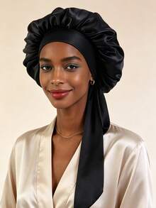 1/2/3/4/5 piezas Gorro de dormir de satén para mujer con lazo, gorro de dormir de seda, incluye antifaz y coletero de satén, set de cuidado del cabello, adecuado para la hora de dormir, viajes y uso diario en casa - Multicolor - Ver 2