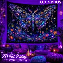 [2D Flat Print] [QD_VIVIOS] An Extra-Large Butterfly And Floral Ocean Theme Tapestry That Glows Under UV Light, Suitable For Home Wall Decoration, Made Of Polyester Fiber With High-Definition Digital Printing Technology (The Image Shows The Different Effects Under Fluorescent Light And Natural Light). - Multicolor - View 8