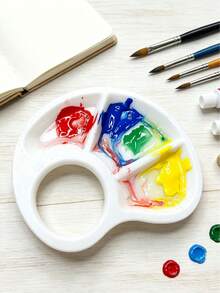 1pc Handheld Thumb Palette, Portable Mini Watercolor Acrylic Paint Palette, Ergonomic Finger Grip Painting Board, Reusable, Easy To Clean, Suitable For Miniature Model Painting Art Mixing Tray - Multicolor - View 2