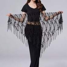 1pc Women's Sequin Fringe Hip Scarf, Sheer Mesh Tie Waist Cover-Up Skirt For Dance, Party, Festival & Outfit Layering - Multicolor - View 11