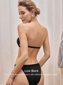 Bralution Multi-Pack Black Comfy Balconette Bra & Panties Set,Underwire Molded Cup,1/2 Cup Lift & Cleavage,Strapless Invisible Non-Slip Women's Lingerie - Black - View 4