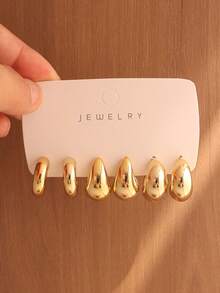 6/18PCS Fashionable Personalized Elegant Water Drop Halo Geometric Texture Metallic Earring Set Suitable For Party, Banquet, Travel, Wedding, Vacation, Daily Wear Jewelry Gift (Lightweight ABS Material, Non-Fading) - Gold - View 2