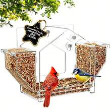 Upgraded Window Bird Feeder With Dual Side Hoppers, High Capacity Outdoor Birdfeeder With Strong Suction Cups & Adhesive Mount, Clear View For Indoor Cats & Elderly, Perfect Nature Gift For Pet & Bird Lovers - 13.39*4.09*8.07in - View 1